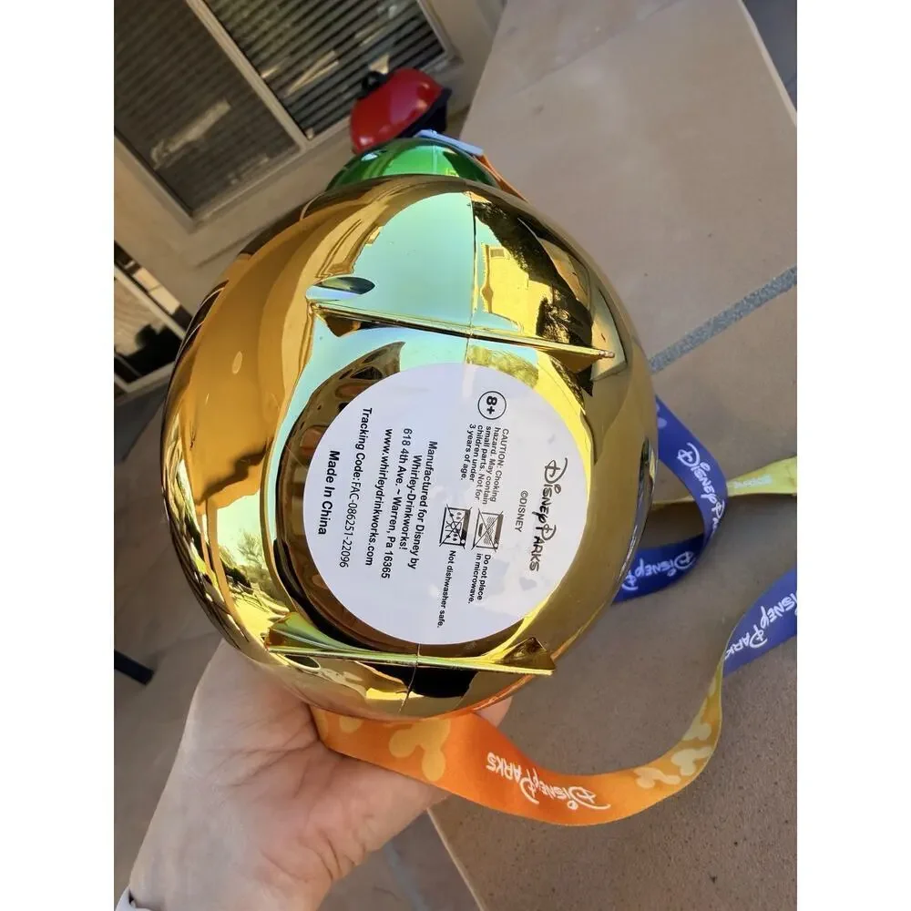 Disney Parks Mickey Balloon Blue Gold Ombre Metallic Popcorn Bucket w/Lanyard